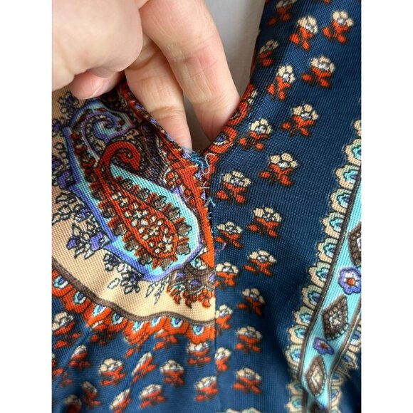 Vtg 70s Paisley Blue Floral Kaftan Muumuu Dress Womens One Size Fits Many - Picture 4 of 8